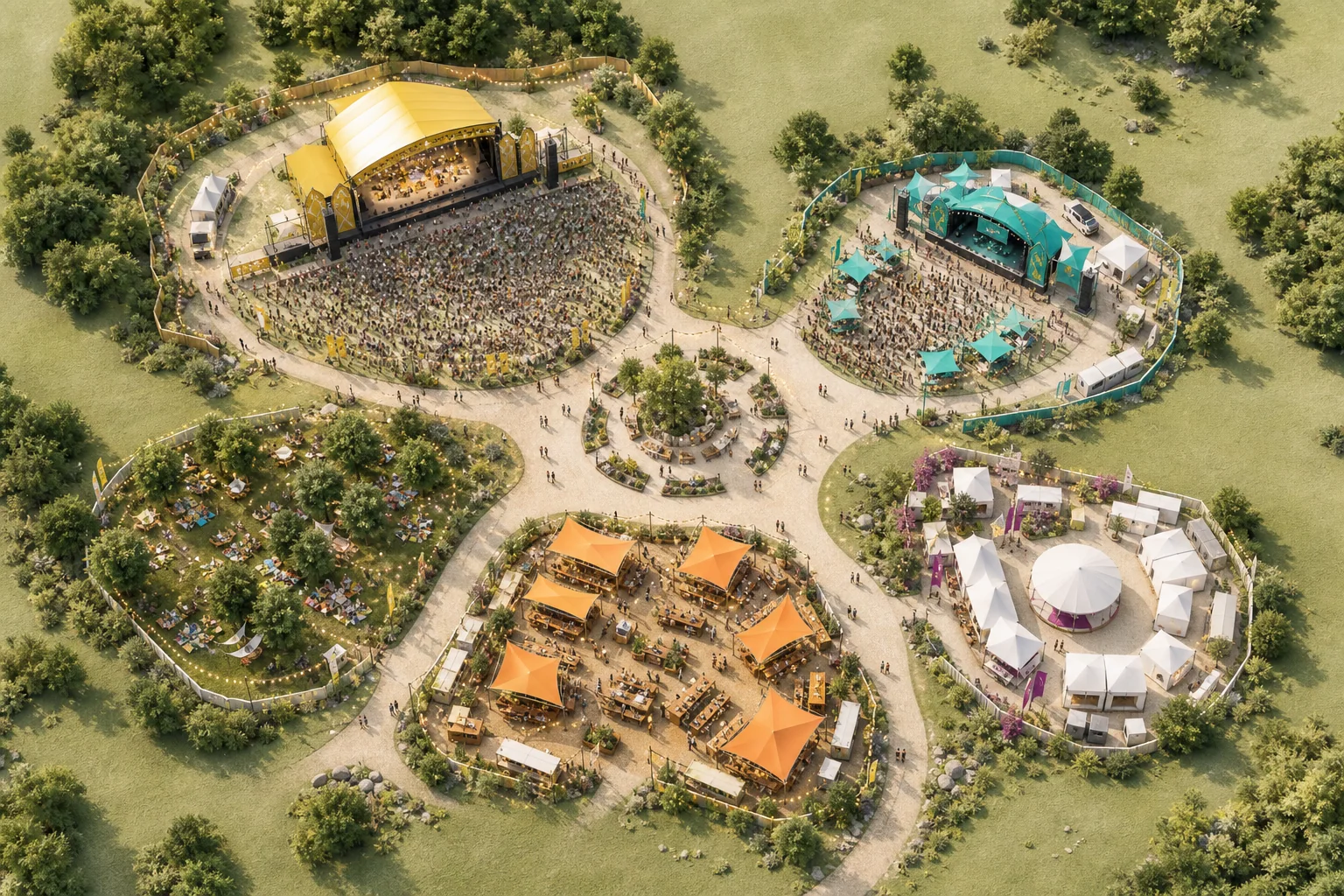 Fiktiver SummerPulse-Festivalplan aus der Vogelperspektive